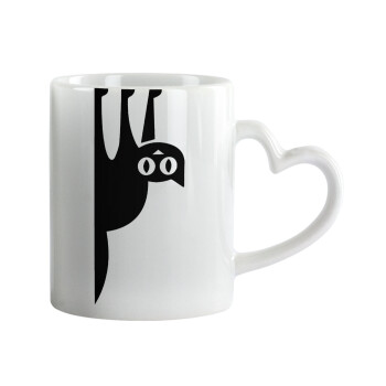 Cat upside down, Mug heart handle, ceramic, 330ml