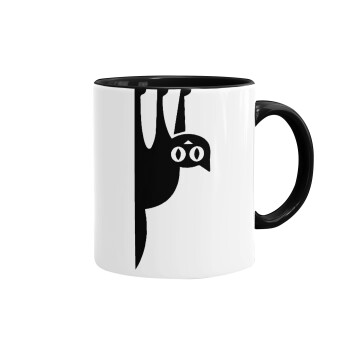 Cat upside down, Mug colored black, ceramic, 330ml