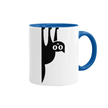 Cat upside down, Mug colored blue, ceramic, 330ml