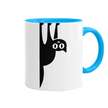 Cat upside down, Mug colored light blue, ceramic, 330ml