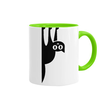 Cat upside down, Mug colored light green, ceramic, 330ml
