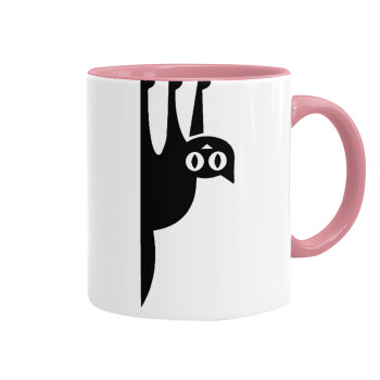 Cat upside down, Mug colored pink, ceramic, 330ml