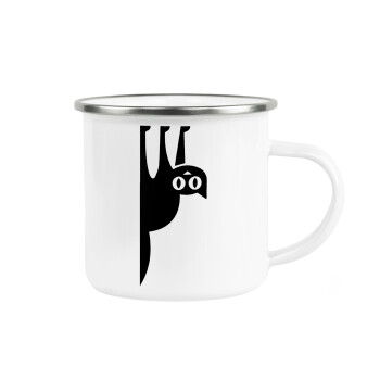 Cat upside down, Metallic enamel cup white 360ml