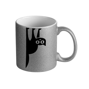 Cat upside down, Κούπα Ασημένια Glitter που γυαλίζει, κεραμική, 330ml