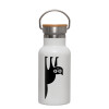 Metallic thermos (Stainless steel) White with wooden lid (bamboo), double-walled, 350ml