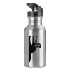 Water bottle Silver with straw, stainless steel 600ml