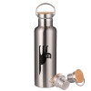 Stainless steel Silver with wooden lid (bamboo), double wall, 750ml