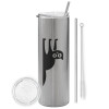 Tumbler stainless steel Silver 600ml, with metal straw & cleaning brush