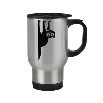 Cat upside down, Stainless steel travel mug with lid, double wall 450ml