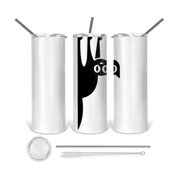 Cat upside down, 360 Eco friendly stainless steel tumbler 600ml, with metal straw & cleaning brush