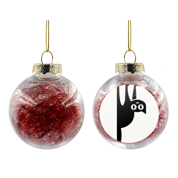 Cat upside down, Χριστουγεννιάτικη μπάλα δένδρου διάφανη με κόκκινο γέμισμα 8cm