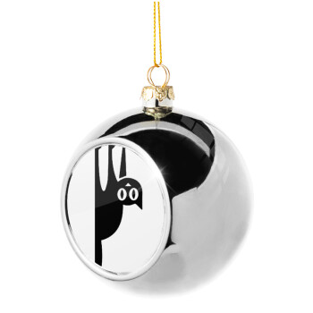 Cat upside down, Silver 8cm Christmas tree ball ornament
