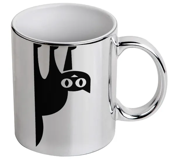 Cat upside down — Mug ceramic, silver mirror, 330ml