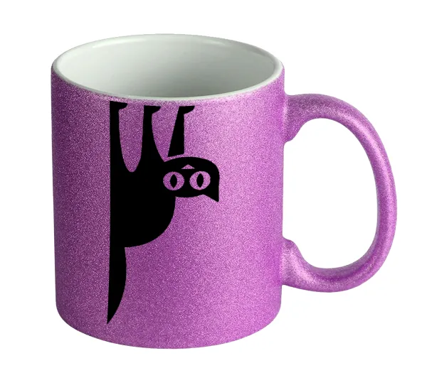 Cat upside down — Κούπα Μωβ Glitter που γυαλίζει, κεραμική, 330ml