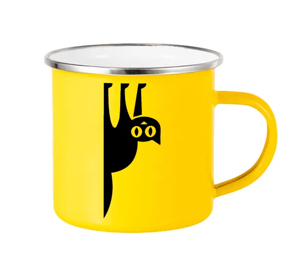 Cat upside down — Yellow Enamel Metallic Cup 360ml