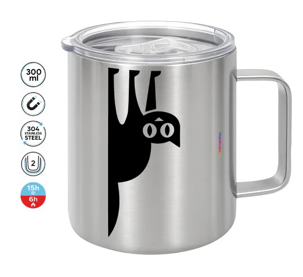 Cat upside down — Double-walled stainless steel mug 300ml with temperature-retaining lid