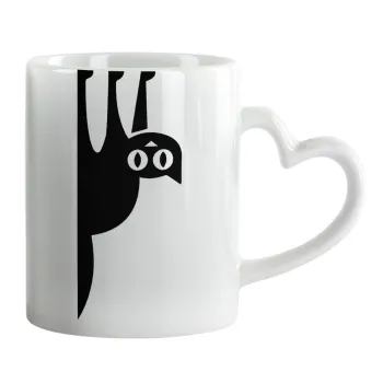 Cat upside down, Mug heart handle, ceramic, 330ml