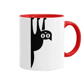 Cat upside down, Mug colored red, ceramic, 330ml
