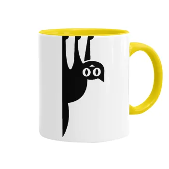 Cat upside down, Mug colored yellow, ceramic, 330ml