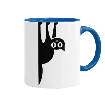 Cat upside down, Mug colored blue, ceramic, 330ml