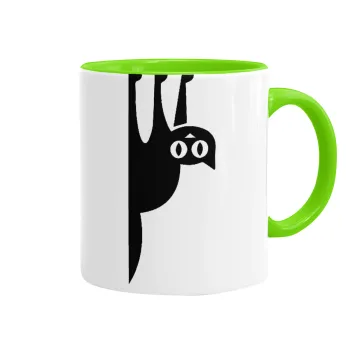 Cat upside down, Mug colored light green, ceramic, 330ml