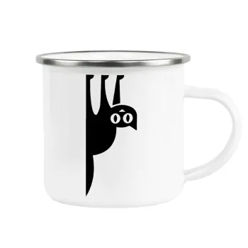 Cat upside down, Metallic enamel cup white 360ml
