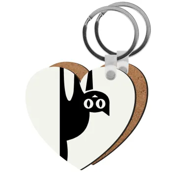 Cat upside down, Μπρελόκ Ξύλινο καρδιά MDF
