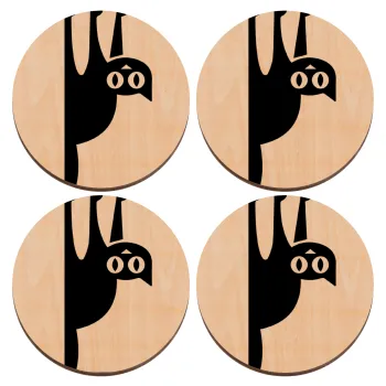 Cat upside down, ΣΕΤ x4 Σουβέρ ξύλινα στρογγυλά plywood (9cm)