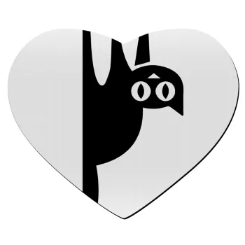 Cat upside down, Mousepad heart 23x20cm