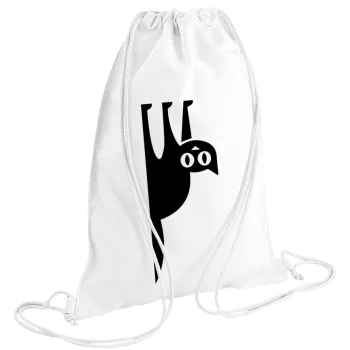 Cat upside down, Backpack pouch GYMBAG white (28x40cm)