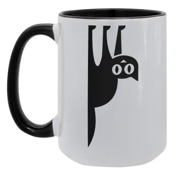 Cat upside down, Κούπα Mega 15oz, κεραμική Μαύρη, 450ml