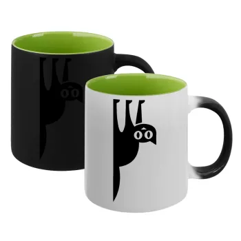 Cat upside down, Κούπα Μαγική εσωτερικό πράσινο, κεραμική 330ml που αλλάζει χρώμα με το ζεστό ρόφημα