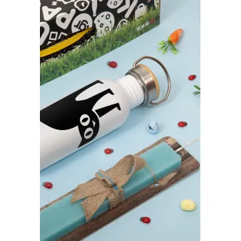 Cat upside down, Πασχαλινή Λαμπάδα με παγούρι μεταλλικό (620ml, stainless steel) & κερί αρωματικό πλακέ (30cm) (ΤΙΡΚΟΥΑΖ)