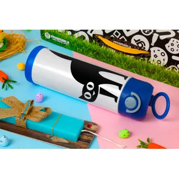 Cat upside down, Easter candle, Childrens hot water bottle, stainless steel, with safety straw, BLUE (500ml)