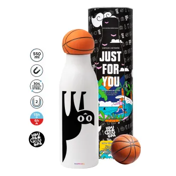 Cat upside down, Bascetball Metal mug thermos, double wall, 550ml