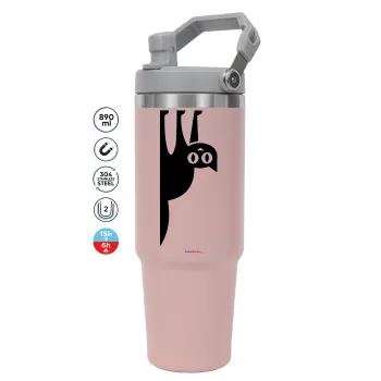 Cat upside down, Pink color, 890ml (30oz) stainless Steel Tumbler with Handle