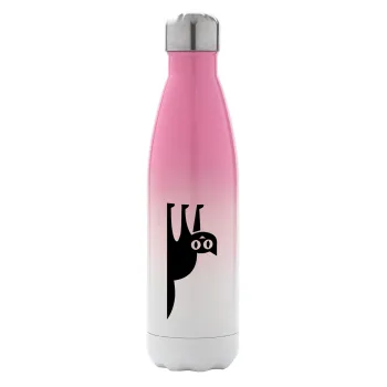 Cat upside down, Metal mug thermos Pink/White (Stainless steel), double wall, 500ml