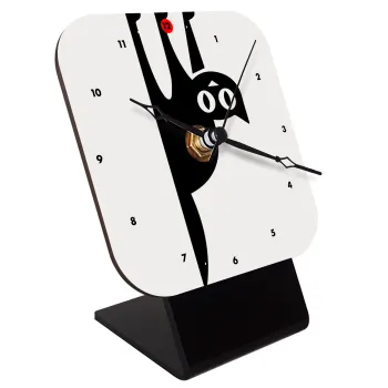 Cat upside down, Quartz Wooden table clock with hands (10cm)