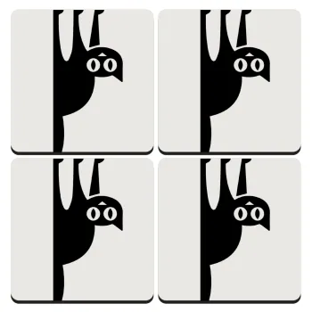 Cat upside down, ΣΕΤ 4 Σουβέρ ξύλινα τετράγωνα (9cm)