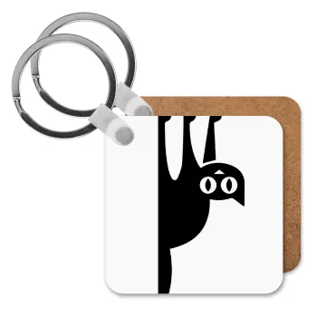 Cat upside down, Μπρελόκ Ξύλινο τετράγωνο MDF