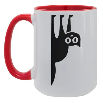 Cat upside down, Κούπα Mega 15oz, κεραμική Κόκκινη, 450ml