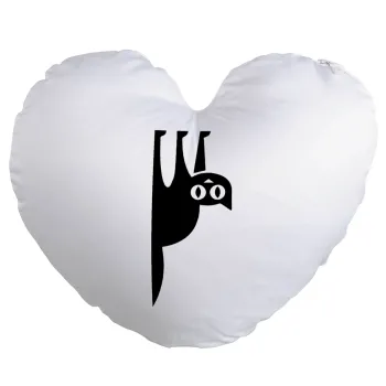 Cat upside down, Μαξιλάρι καναπέ καρδιά 40x40cm περιέχεται το  γέμισμα