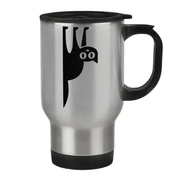 Cat upside down, Κούπα ταξιδιού ανοξείδωτη με καπάκι, διπλού τοιχώματος (θερμό) 450ml