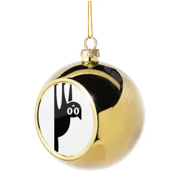 Cat upside down, Στολίδι Χριστουγεννιάτικη μπάλα δένδρου Χρυσή 8cm