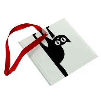 Cat upside down, Christmas ornament, glass square ornament 9x9cm