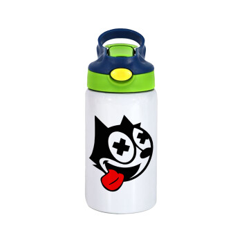 helix the cat, Παιδικό παγούρι θερμό, ανοξείδωτο, με καλαμάκι ασφαλείας, πράσινο/μπλε (350ml)