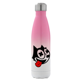 helix the cat, Metal mug thermos Pink/White (Stainless steel), double wall, 500ml