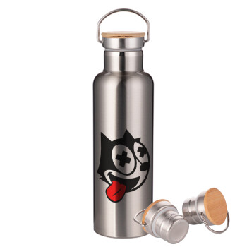 helix the cat, Stainless steel Silver with wooden lid (bamboo), double wall, 750ml