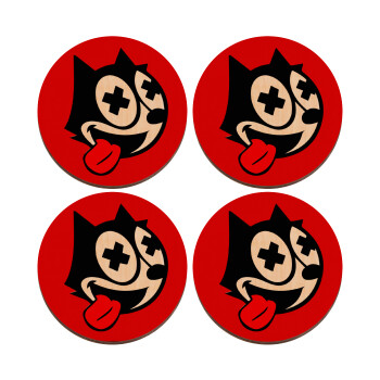 helix the cat, ΣΕΤ x4 Σουβέρ ξύλινα στρογγυλά plywood (9cm)