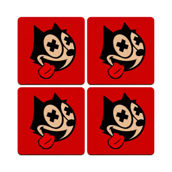 helix the cat, ΣΕΤ x4 Σουβέρ ξύλινα τετράγωνα plywood (9cm)